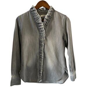 Isabel Marant Etoile Nawendy Ruffle Trim Denim Shirt In Gray Size 38/6